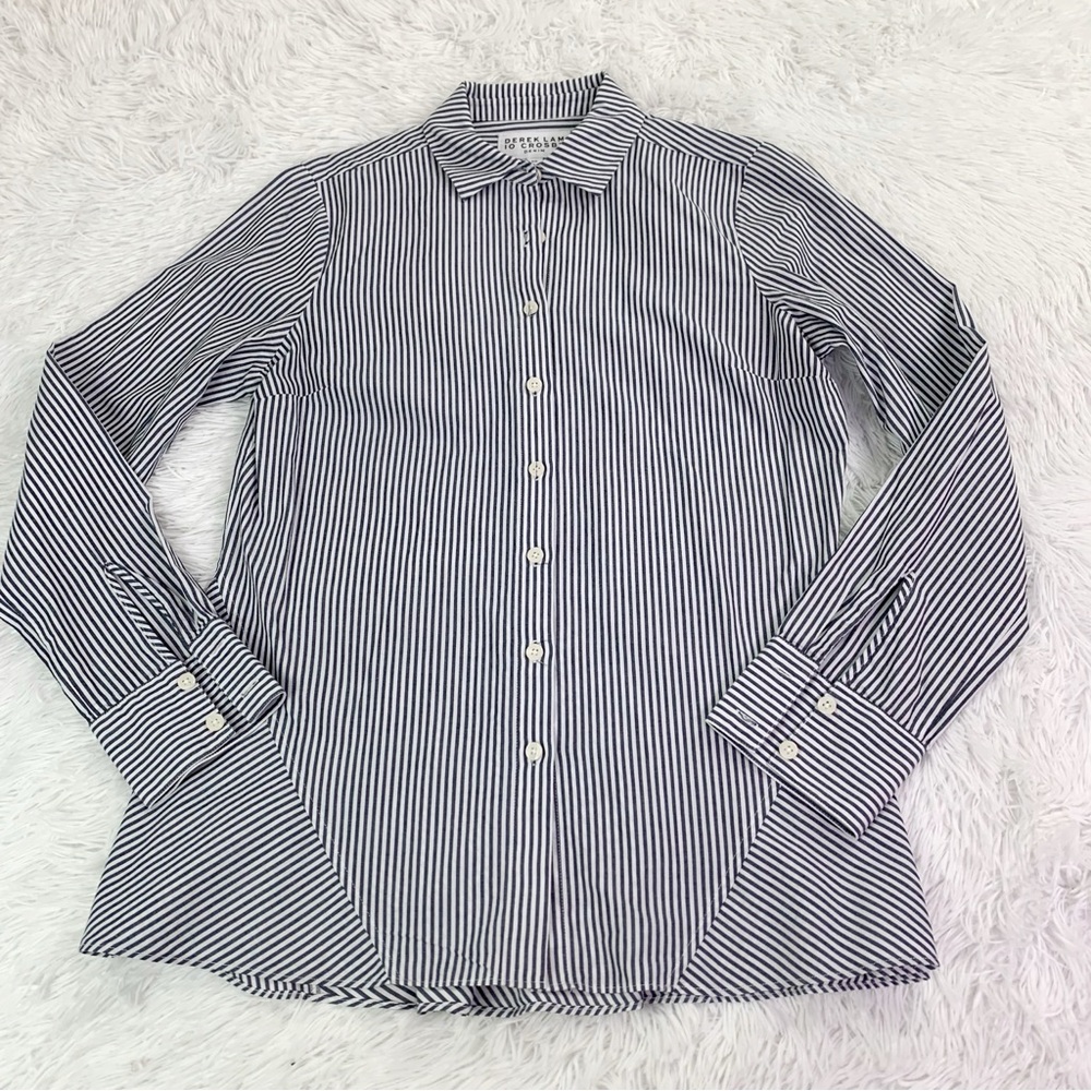 Derek Lam 10 Crosby long sleeve striped button‎ front shirt ruffle back